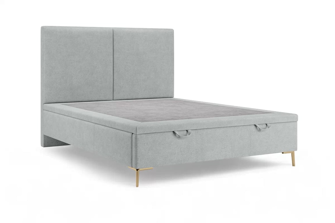 Čalouněná boxspring postel Lektis 160x200 s úložným prostorem - popelavá látka Maya 20 / zlaté kovové nohy  Postel boxspring Lektis 160x200 s úložným prostorem- popielata potahová látka snadno čistitelný Maya 20 / Nohy kovové zlaté