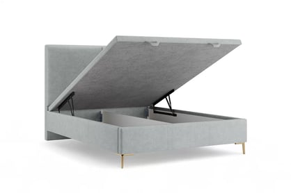 Čalouněná boxspring postel Lektis 160x200 s úložným prostorem - popelavá látka Maya 20 / zlaté kovové nohy  Postel boxspring Lektis 160x200 s úložným prostorem- popielata potahová látka snadno čistitelný Maya 20 / Nohy kovové zlaté