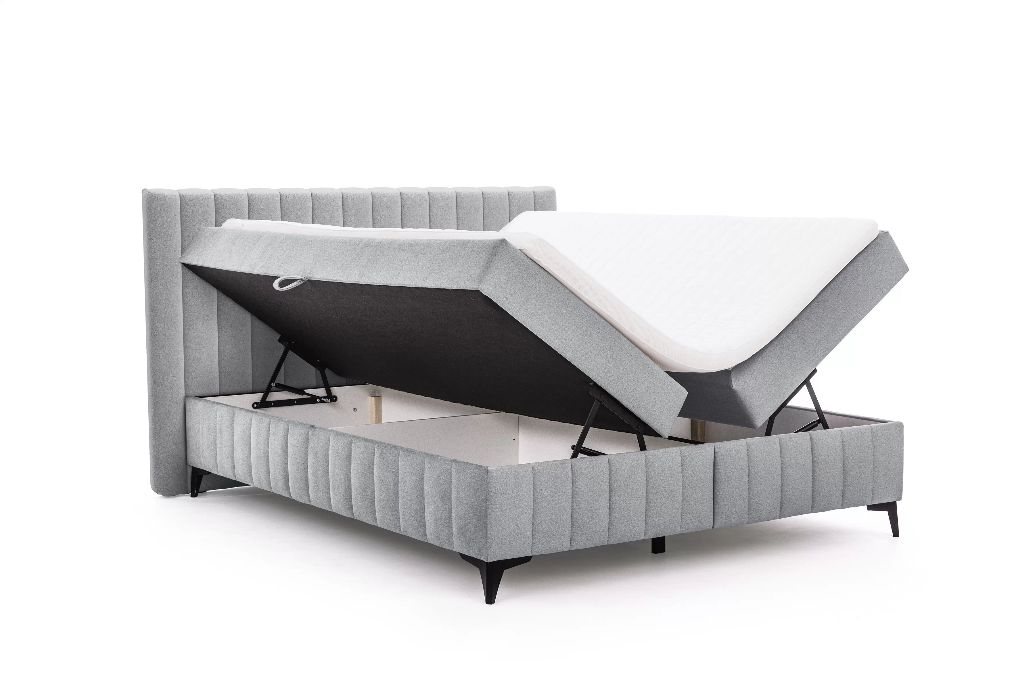 Boxspring posteľ Verona 160x200 s úložným priestorom – sivý hydrofóbny zamat Amon 10 Boxspring posteľ Verona 160x200 s úložným priestorom - šedý velúr hydrofobowy Amon 10