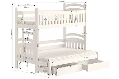  Detská poschodová posteľ Amely Maxi ľavá 80x200/140x200 cm - borovica Posteľ poschodová Amely Maxi ľavá strana - Rozmery