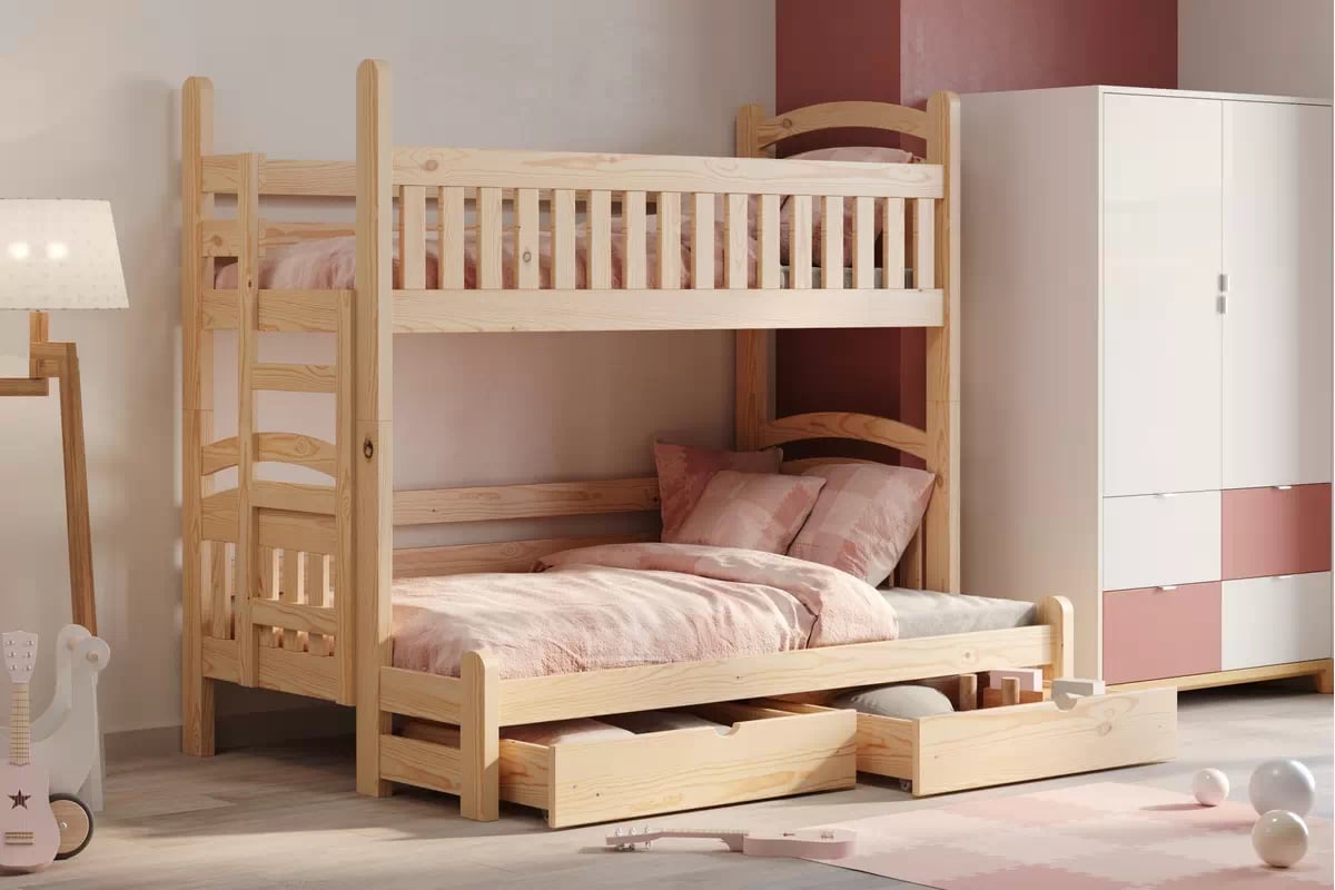 Detská poschodová posteľ Amely Maxi ľavá 80x200/140x200 cm - borovica Posteľ poschodová Amely Maxi ľavá strana - Borovica - vizualizácia