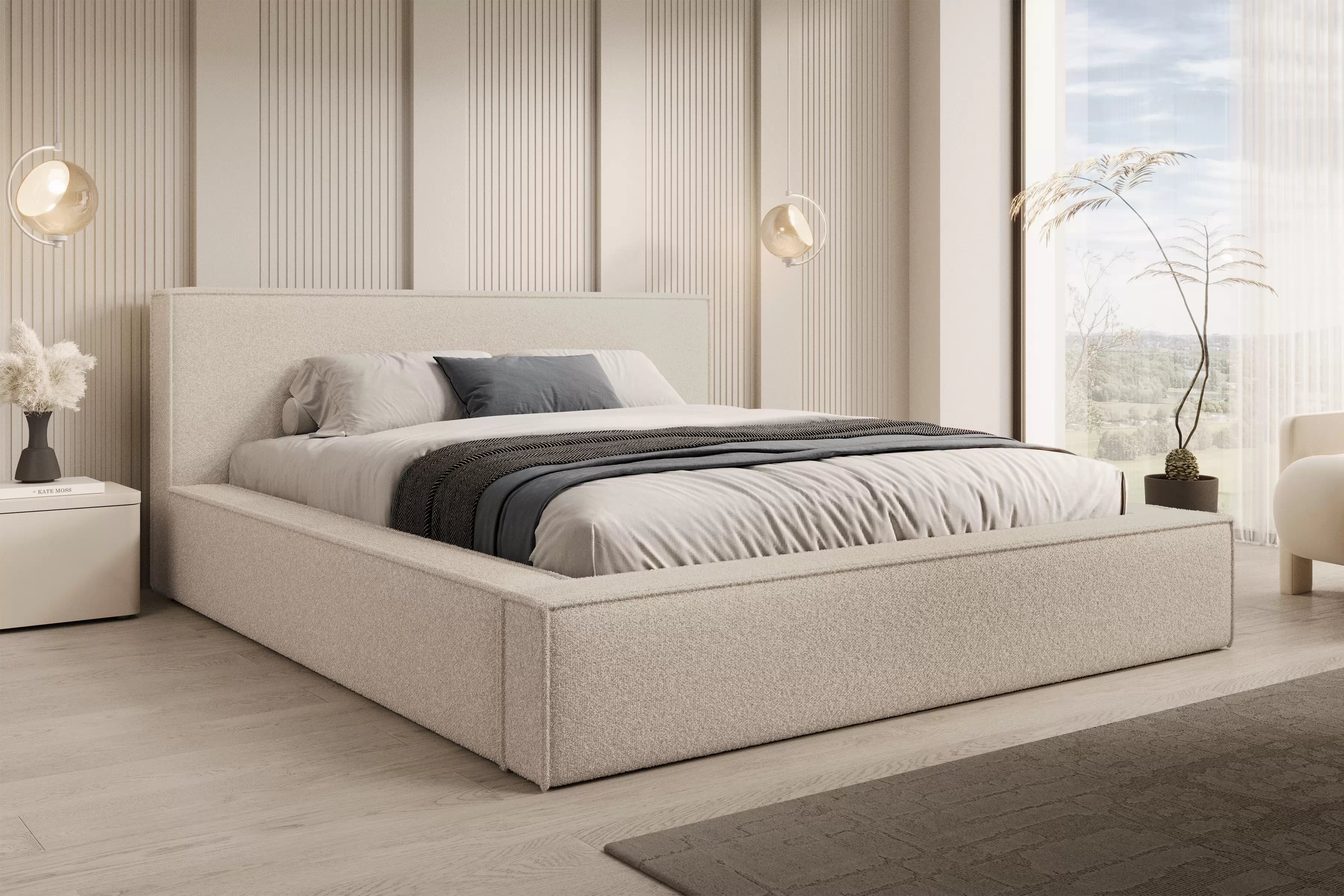  Posteľ čalúnená Nirello 180x200 S vnútorným úložným priestorom- Béžová bukla Quelle 03  Posteľ čalúnená Nirello 180x200 S vnútorným úložným priestorom- Béžová bukla Quelle 03