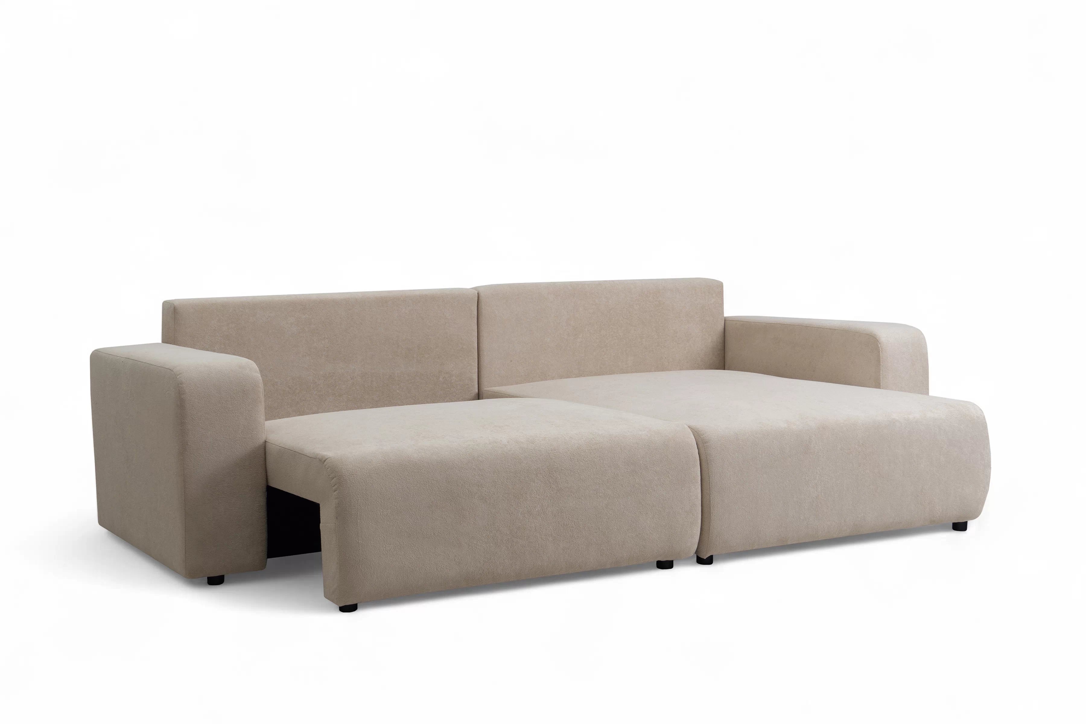 Rozkládací rohová sedací souprava Avia L - béžová Gerra 105  Rohová sedací souprava Avia Maxi rozkládací uniwersalny prawo/levá - béžová boucle Gerra 105