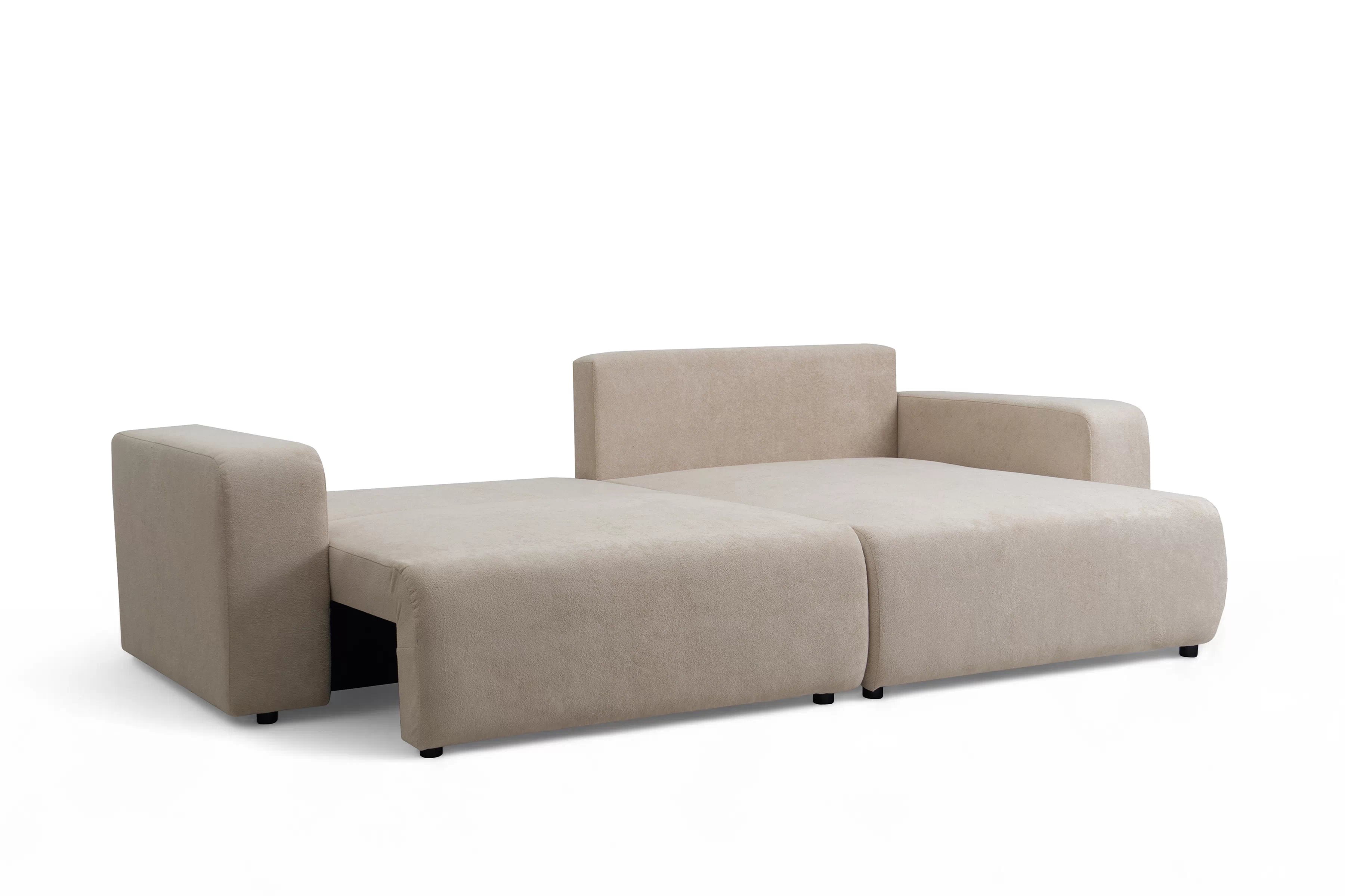 Rozkládací rohová sedací souprava Avia L - béžová Gerra 105  Rohová sedací souprava Avia Maxi rozkládací uniwersalny prawo/levá - béžová boucle Gerra 105