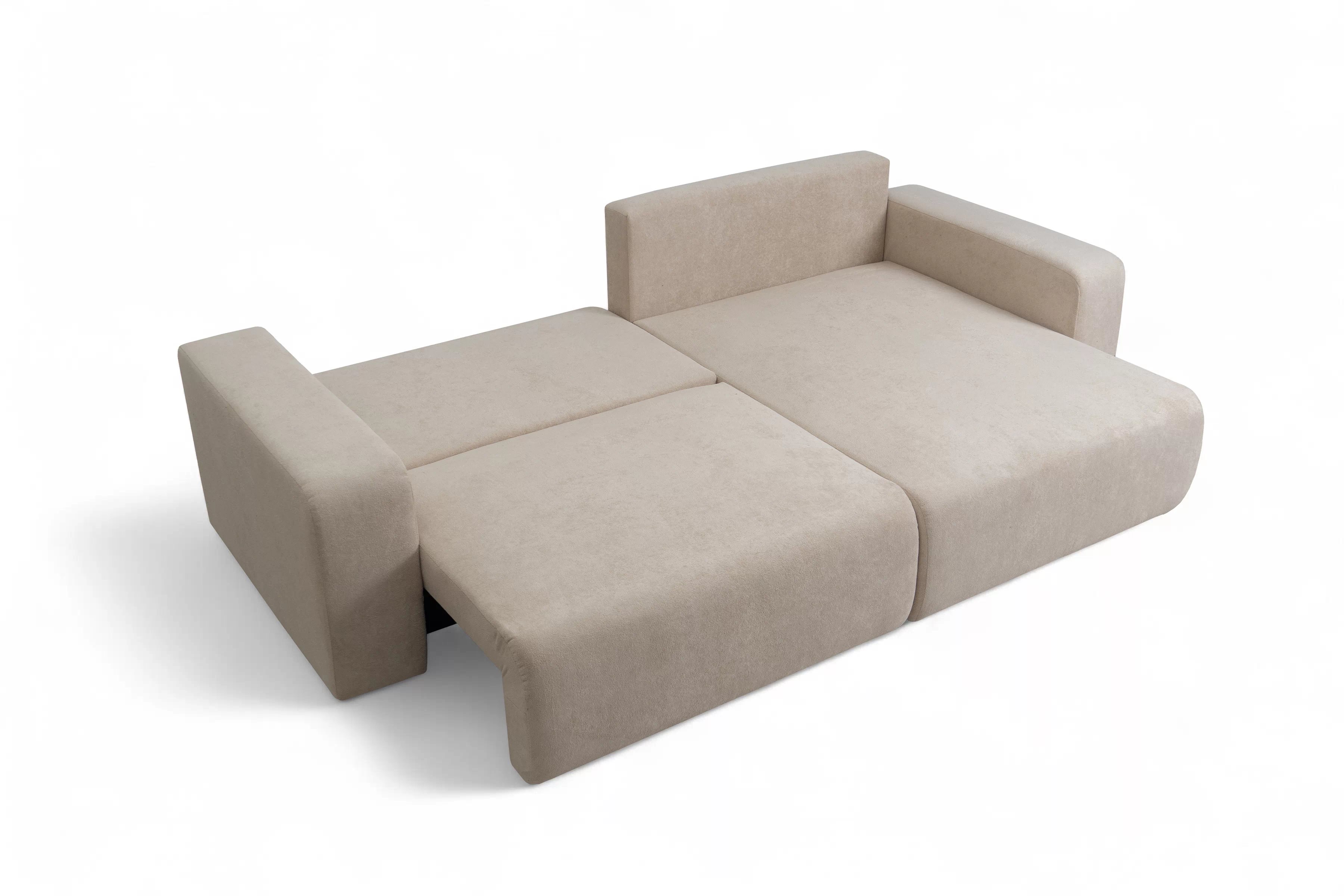 Rozkládací rohová sedací souprava Avia L - béžová Gerra 105  Rohová sedací souprava Avia Maxi rozkládací uniwersalny prawo/levá - béžová boucle Gerra 105