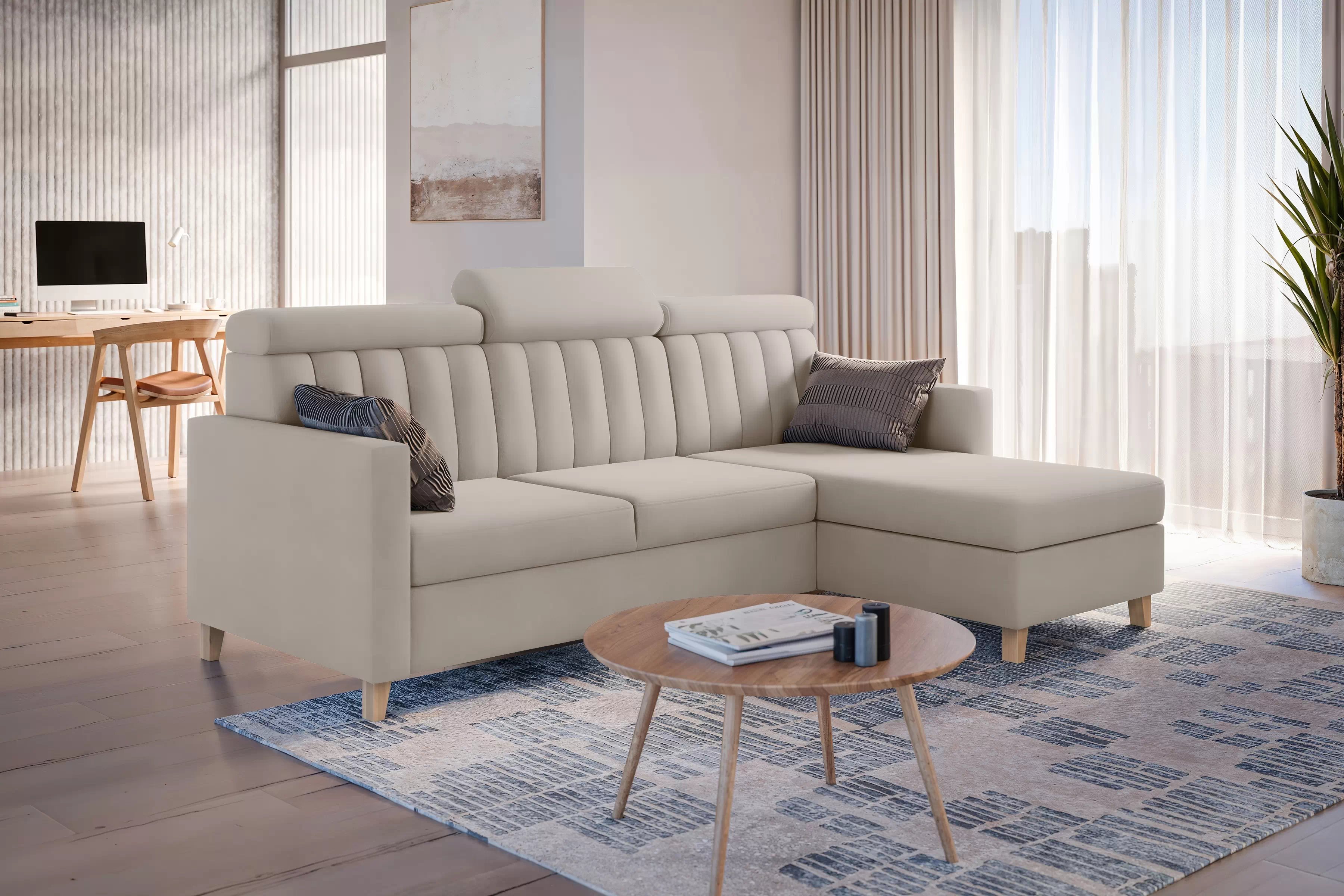 Rozkladacia rohová sedacia súprava Vario univerzálna - béžový zamat Jasmine 21 Rohová sedacia súprava Vario s funkciou spánku uniwersalny prawo/Ľavá strana - béžový velúr Jasmine 21