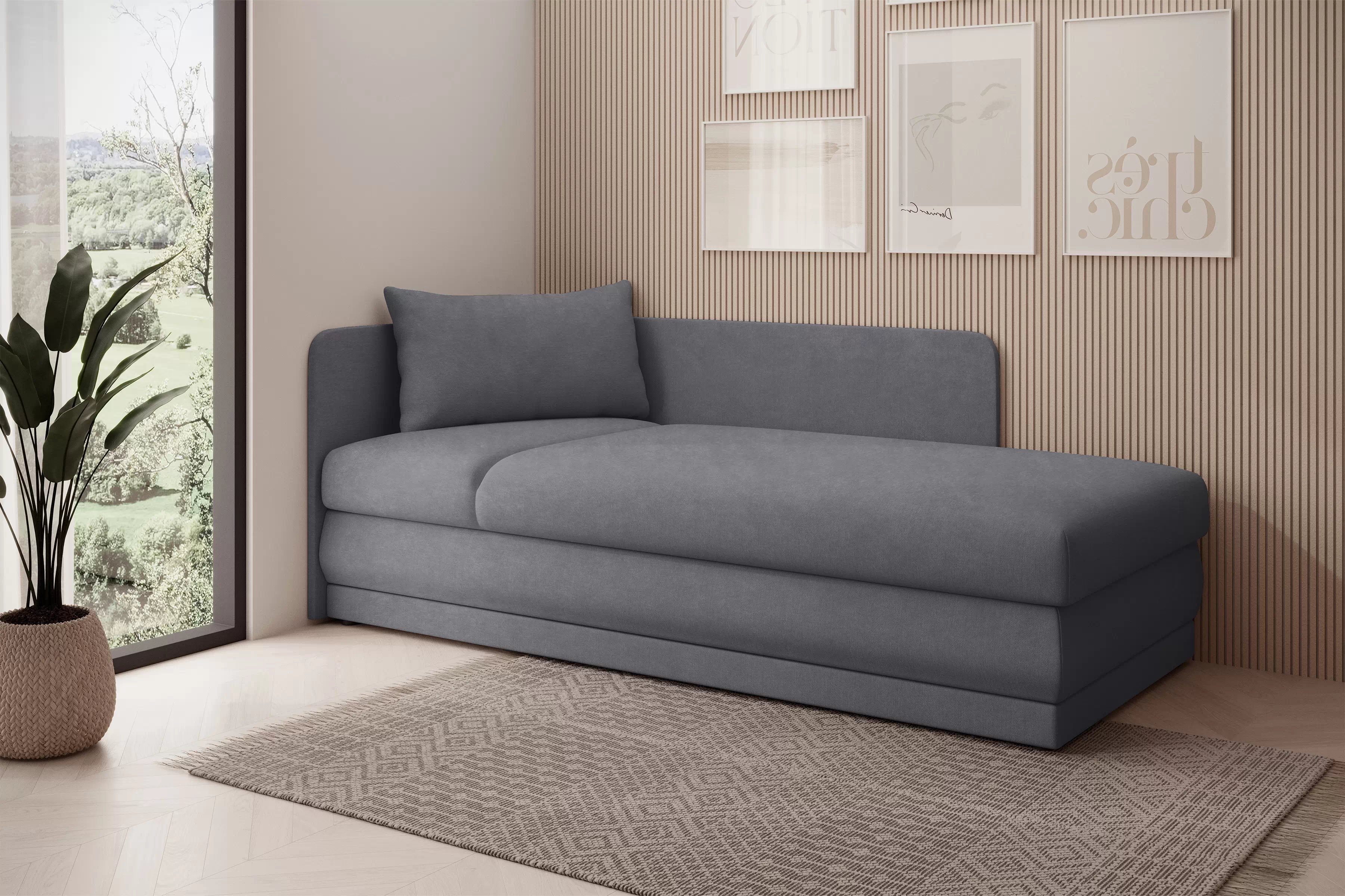 Válenda s úložným prostorem Kodil II pravá - šedá Zetta 302  Válenda pro jednu osobu Kodil II s úložným prostorem pravá - šedá welwet latwoczyszczacy Zetta 302