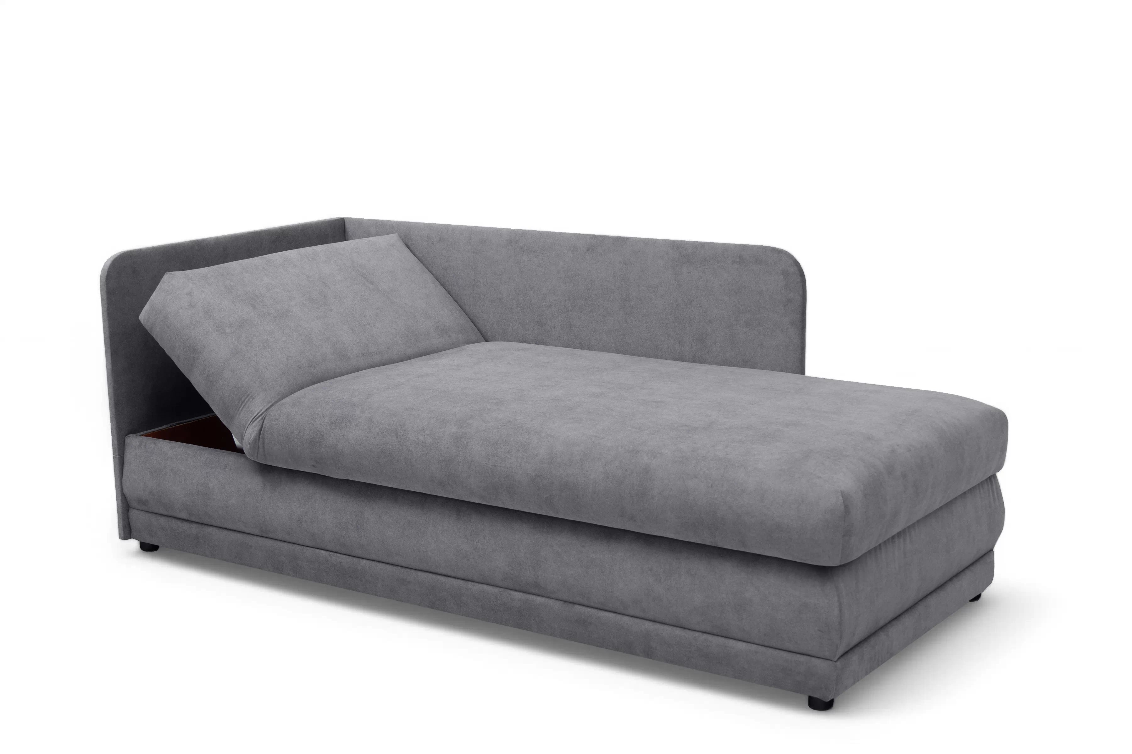 Válenda s úložným prostorem Kodil II pravá - šedá Zetta 302  Válenda pro jednu osobu Kodil II s úložným prostorem pravá - šedá welwet latwoczyszczacy Zetta 302