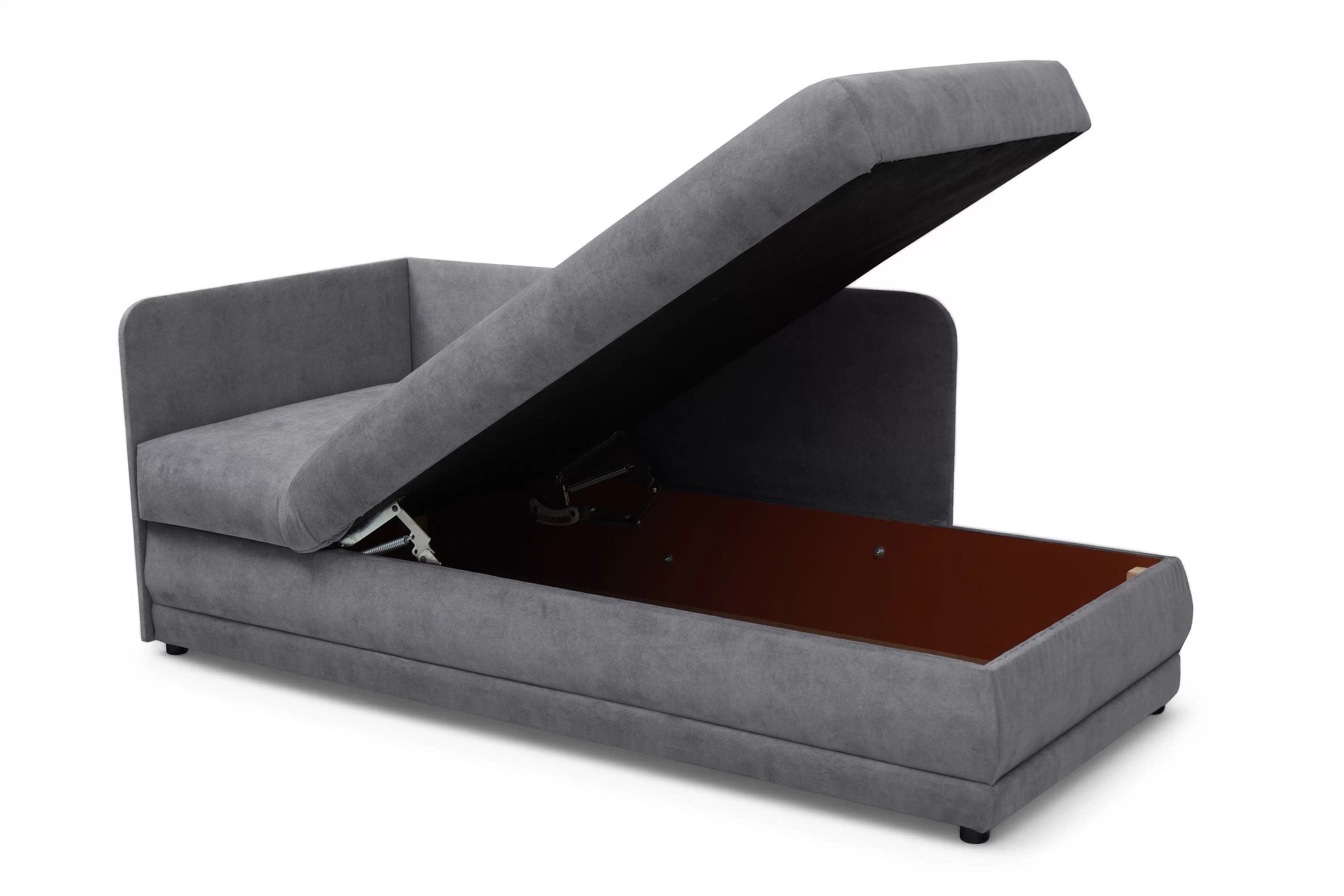 Válenda s úložným prostorem Kodil II pravá - šedá Zetta 302  Válenda pro jednu osobu Kodil II s úložným prostorem pravá - šedá welwet latwoczyszczacy Zetta 302