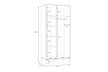 Skříň Joakimis 90 cm s lamelami - dub mauvella / černá skříň ubraniowa Joakimis z lamelami 90 cm - Dub mauvella / Černý 