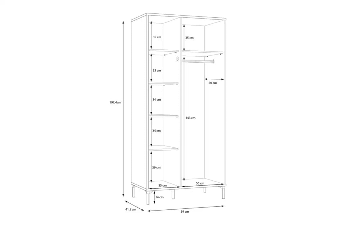 Skriňa na oblečenie Joakimis s lamelami 90 cm - Dub mauvella / Čierny Skriňa ubraniowa Joakimis z lamelami 90 cm - Dub mauvella / Čierny 