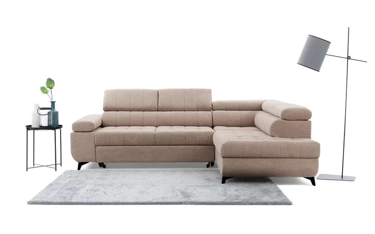 Rozkladacia rohová sedacia súprava Dragonis Rohová sedacia súprava Dragonis w minimalistycznej aranzacji 