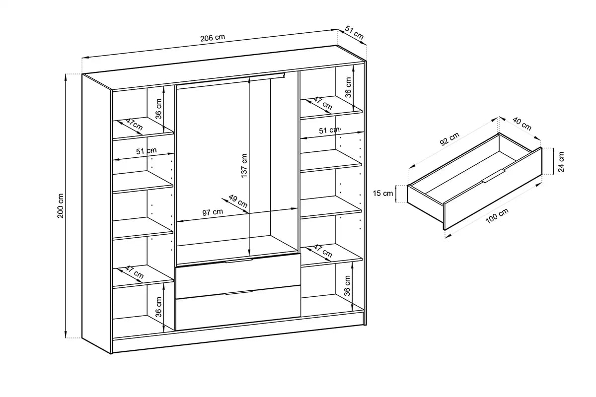 Skříň Neria s lamelami 206 cm - grafit / dub artisan Skříň čtyřdveřová s lamelami Neria - grafit / Dub artisan