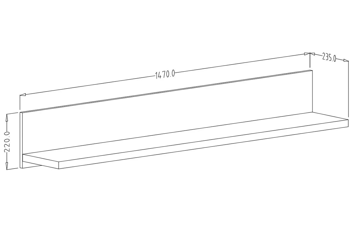 police závěsná Olin 02 147 cm - dub karmel - Oferta Limitowana Police závěsná Olin 147 - Dub karamelový - Rozměry