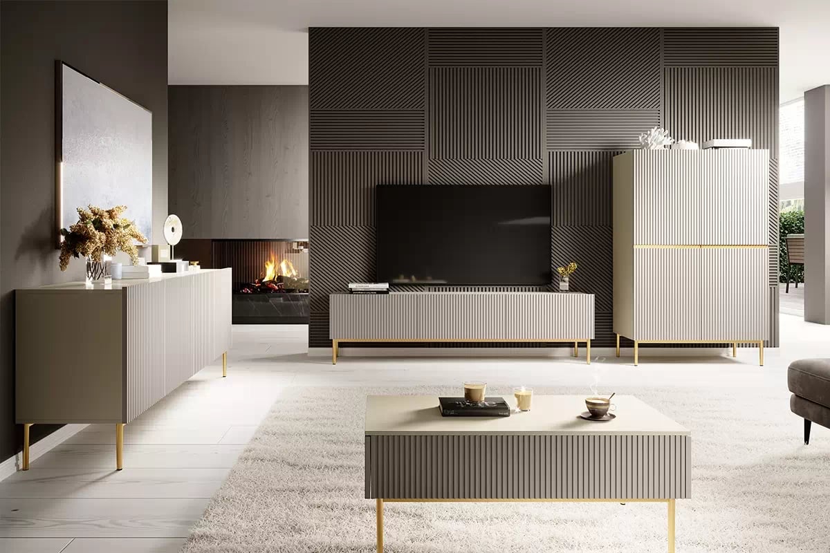 Vysoká komoda Nicole 100 cm – kašmírová / zlatá Komoda na zlotych nogach