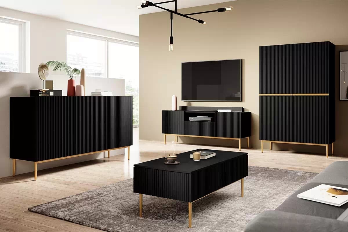 Vysoká komoda Nicole 100 cm - černý mat / zlaté nožky vysoká Komoda