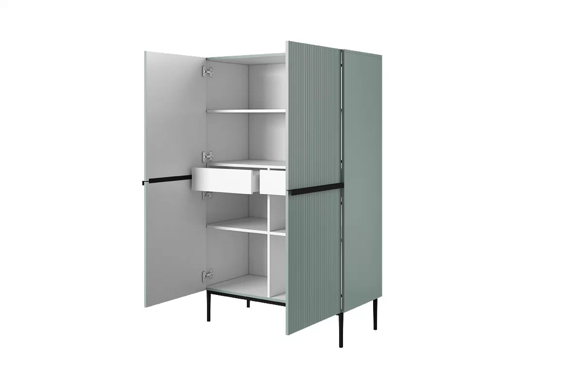 Komoda Nicole z metalowymi uchwytami i nogami 100 cm - szalwia / čierny nozki - Limitovaná ponuka Komoda do jedálne