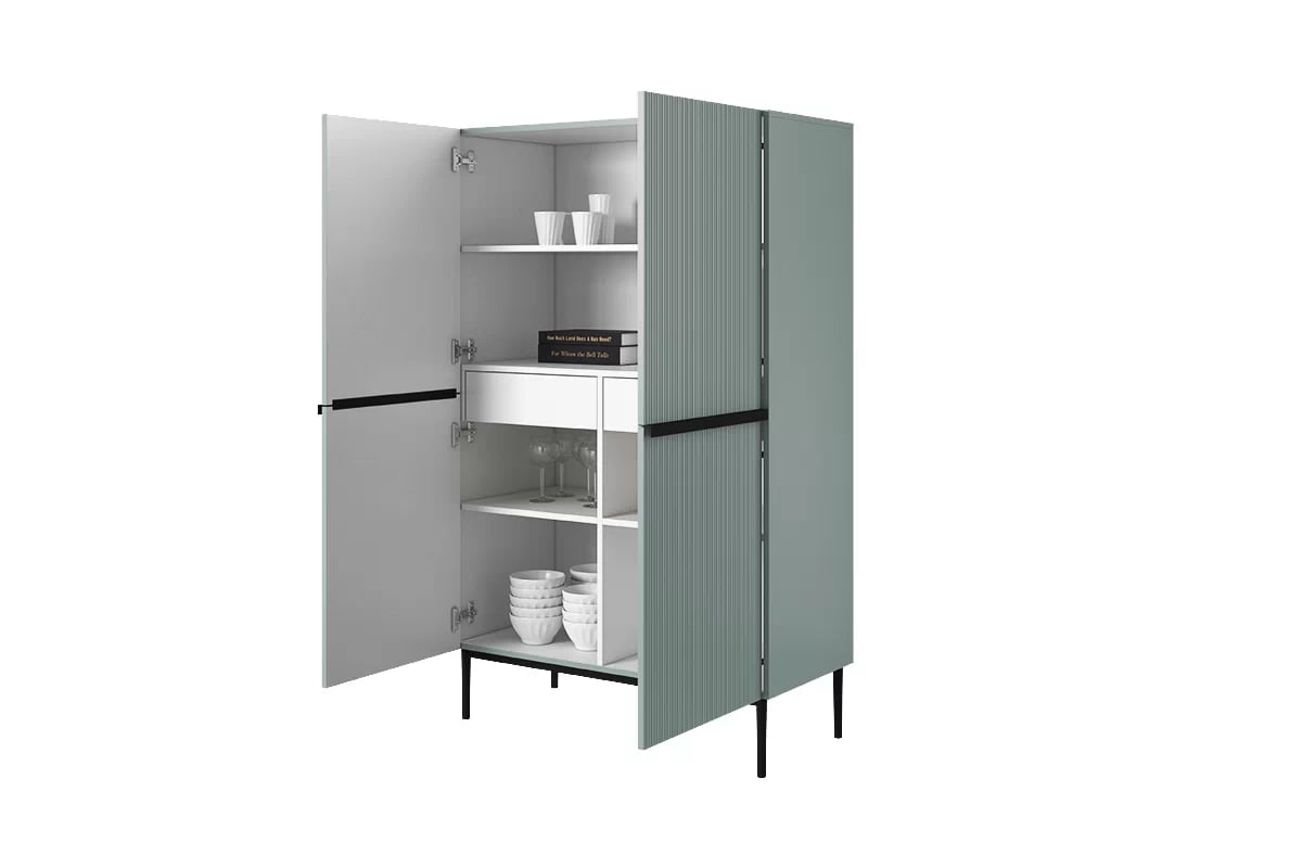 Komoda Nicole z metalowymi uchwytami i nogami 100 cm - szalwia / čierny nozki - Limitovaná ponuka frezowany Komoda