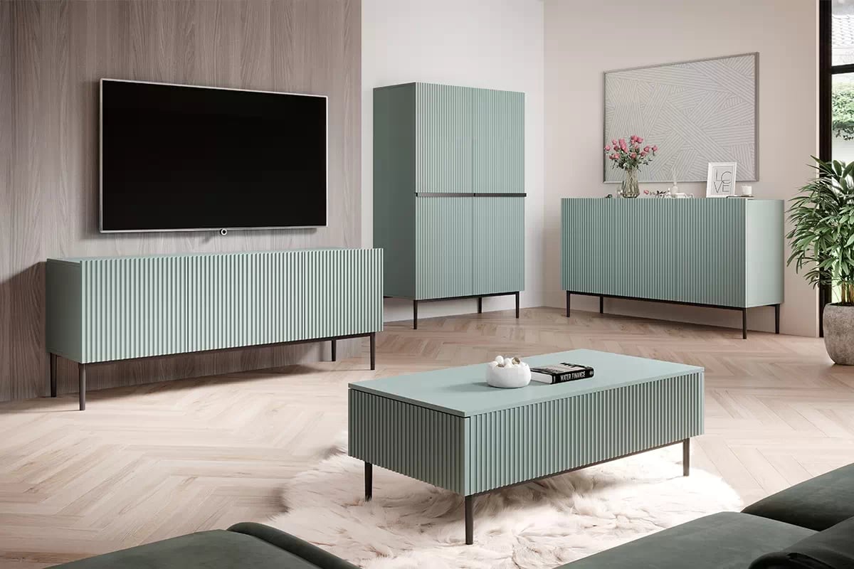 Komoda Nicole z metalowymi uchwytami i nogami 100 cm - szalwia / čierny nozki - Limitovaná ponuka Komoda na wysokich nogach