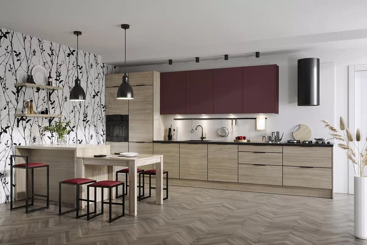 Dřezová dvoudveřová kuchyňská skříňka KAMMONO M4 DZ70 Kuchyně Kammono aranzacja - Barevný odstín  P2 Dub šedý / M4 Rustic red