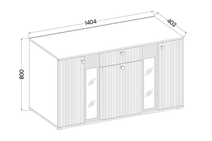 Komoda Kaja 140 cm s lamelami - bílá / dub artisan Komoda třídveřová se zásuvkou a lamelami Kaja