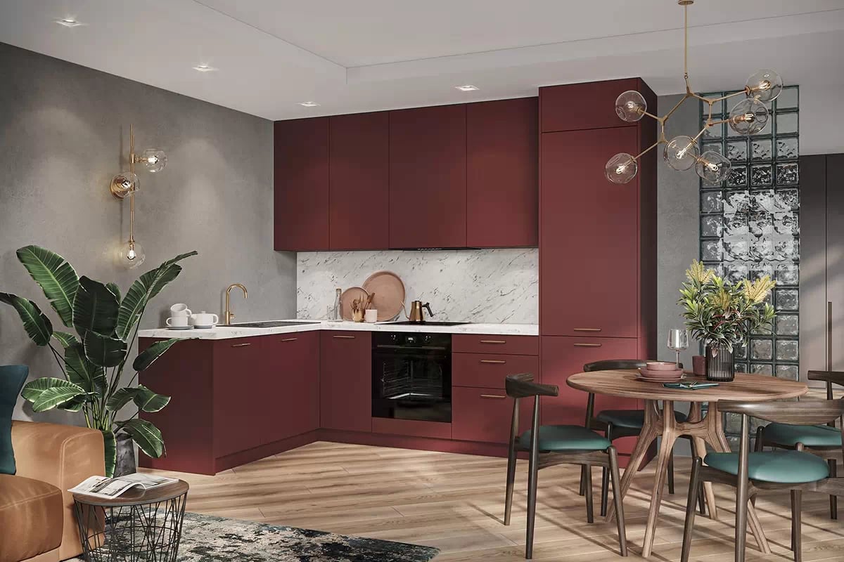 Závěsná jednodveřová kuchyňská skříňka KAMMONO M4 W30.1/61 Kuchyně Kammono M4 aranzacja - Barevný odstín Rustic red