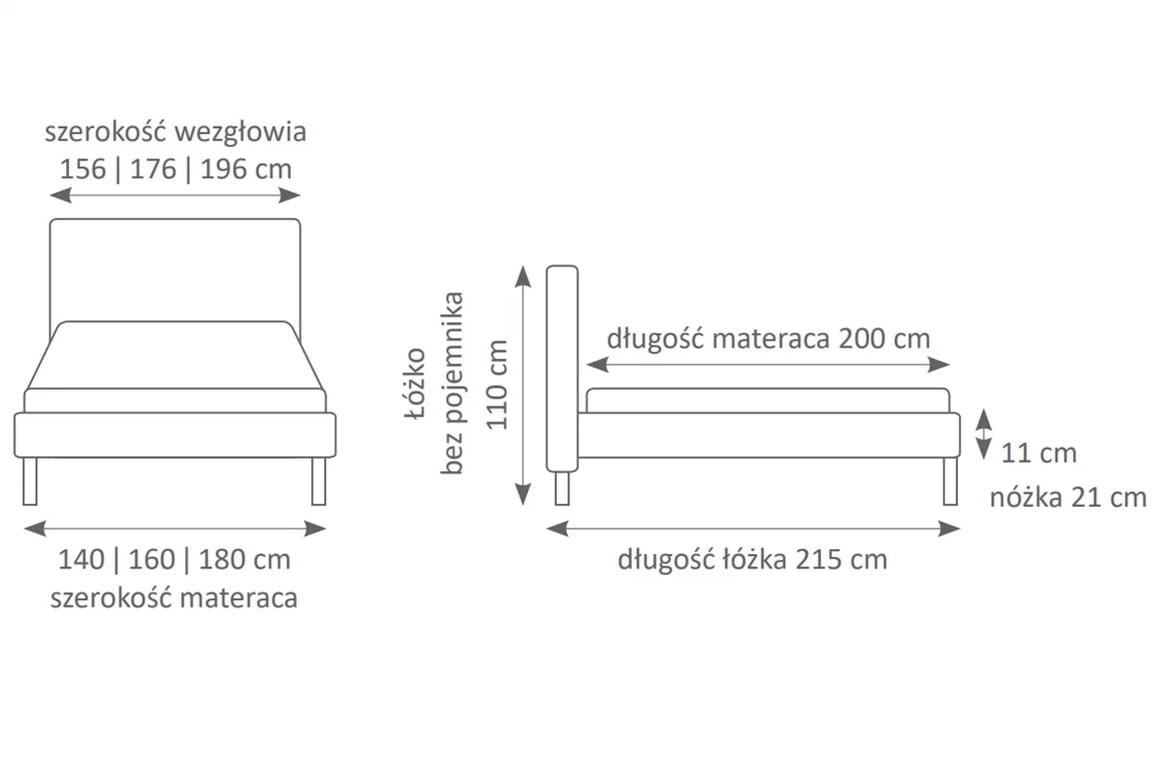 Manželská posteľ Prato 160x200 s roštom Posteľ čalúnená Prato 160x200 s roštom - Rozmery