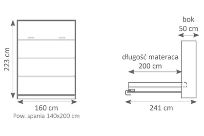 Polkotapczan vertikálny Genius 140x200 s písacím stolom - biely mat Sklápacia posteľ vertikálny s písacím stolom New Elegance 140x200 - biely mat - Rozmery