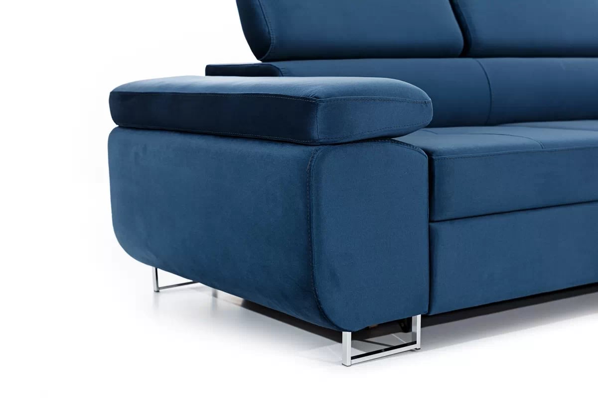 Rozkládací rohová sedací souprava Annabelle L pravá - tmavě modrá Monolith 77 / chromované nožky Rohová sedací souprava Annabelle
