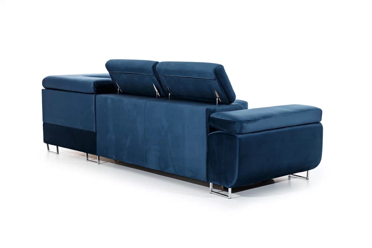 Rozkládací rohová sedací souprava Annabelle L pravá - tmavě modrá Monolith 77 / chromované nožky Rohová sedací souprava Annabelle Tyl
