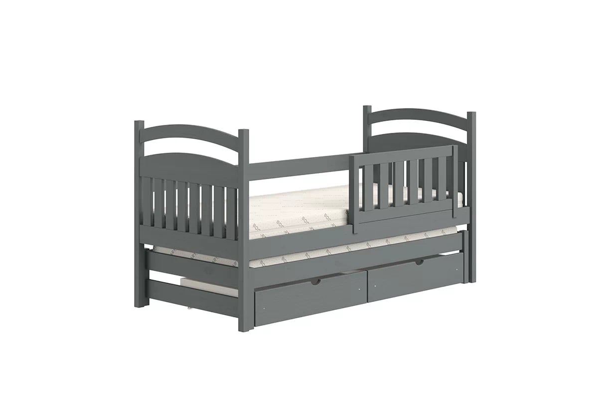Dětská přízemní výsuvná postel Amely 80x200 cm - grafitová dřevěnýpostel s zásuvkami na posciel