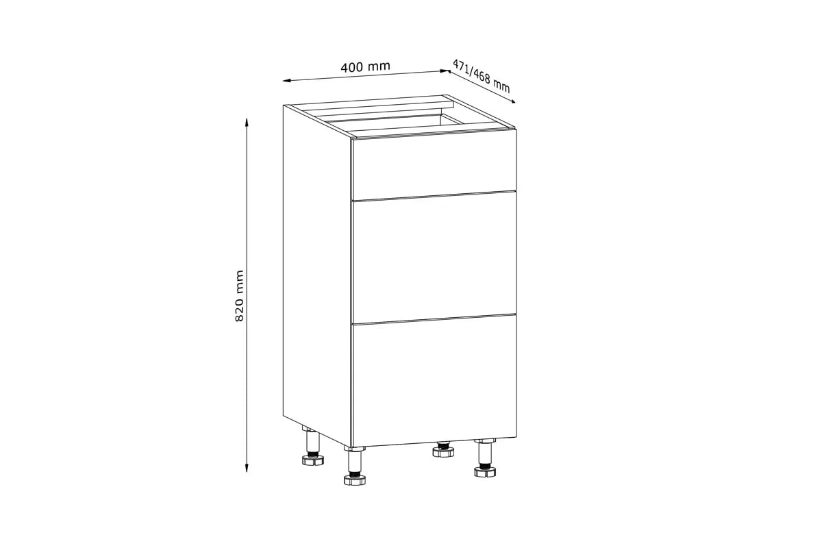 skříňka kuchyňská spodní Langen D40S3 se třemi  zásuvkami - grey Langen D40S3 - Skříňka spodní s zásuvkami - Rozměry