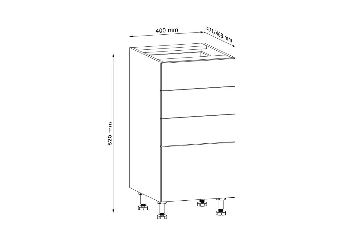 Skrinka Kuchynská dolná Langen D40S4 so štyrmi zásuvkami - Dub artisan Langen D40S4 - Skrinka dolná so zásuvkami - Rozmery