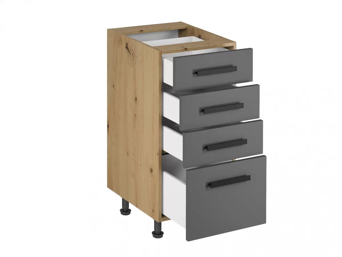 Skrinka Kuchynská dolná Langen D40S4 so štyrmi zásuvkami - grey Langen D40S4 - vnútro Skrinky dolnej so zásuvkami - Grey Mat