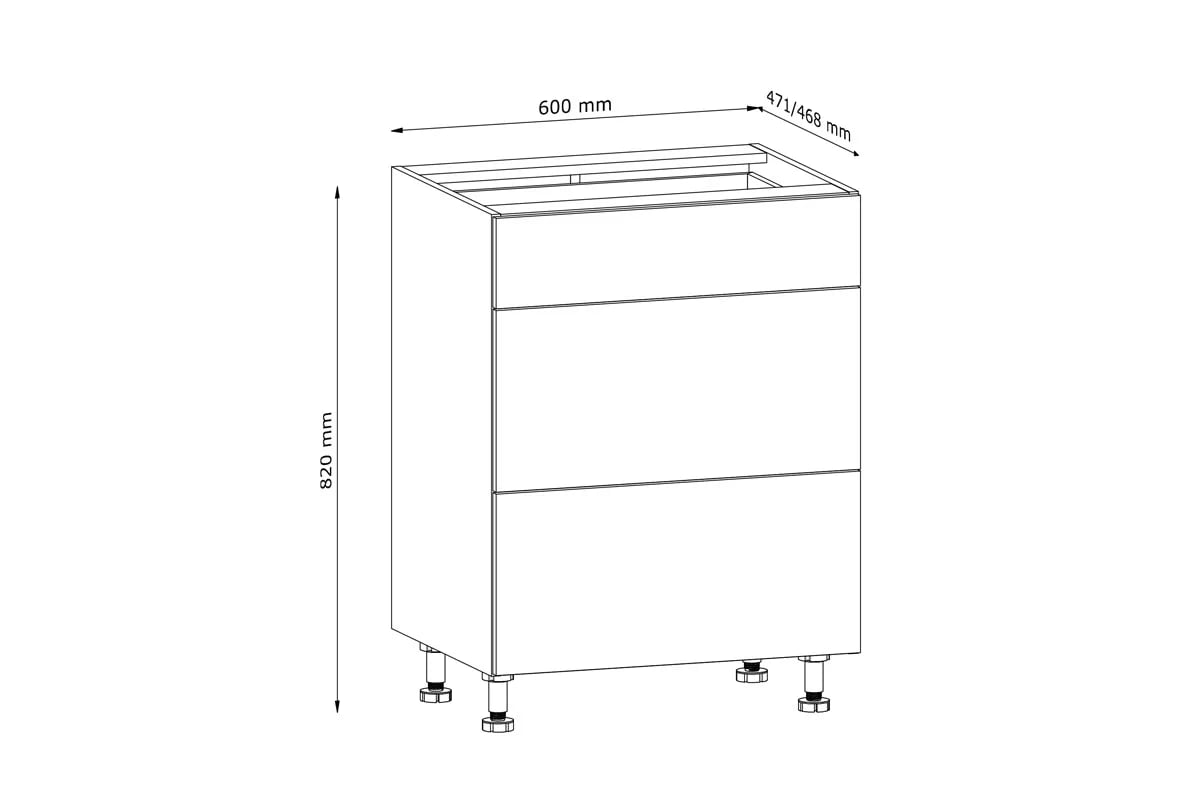 Skrinka Kuchynská dolná Langen D60S3 s tromi zásuvkami - Dub artisan Langen D60S3 - Skrinka dolná so zásuvkami - Rozmery