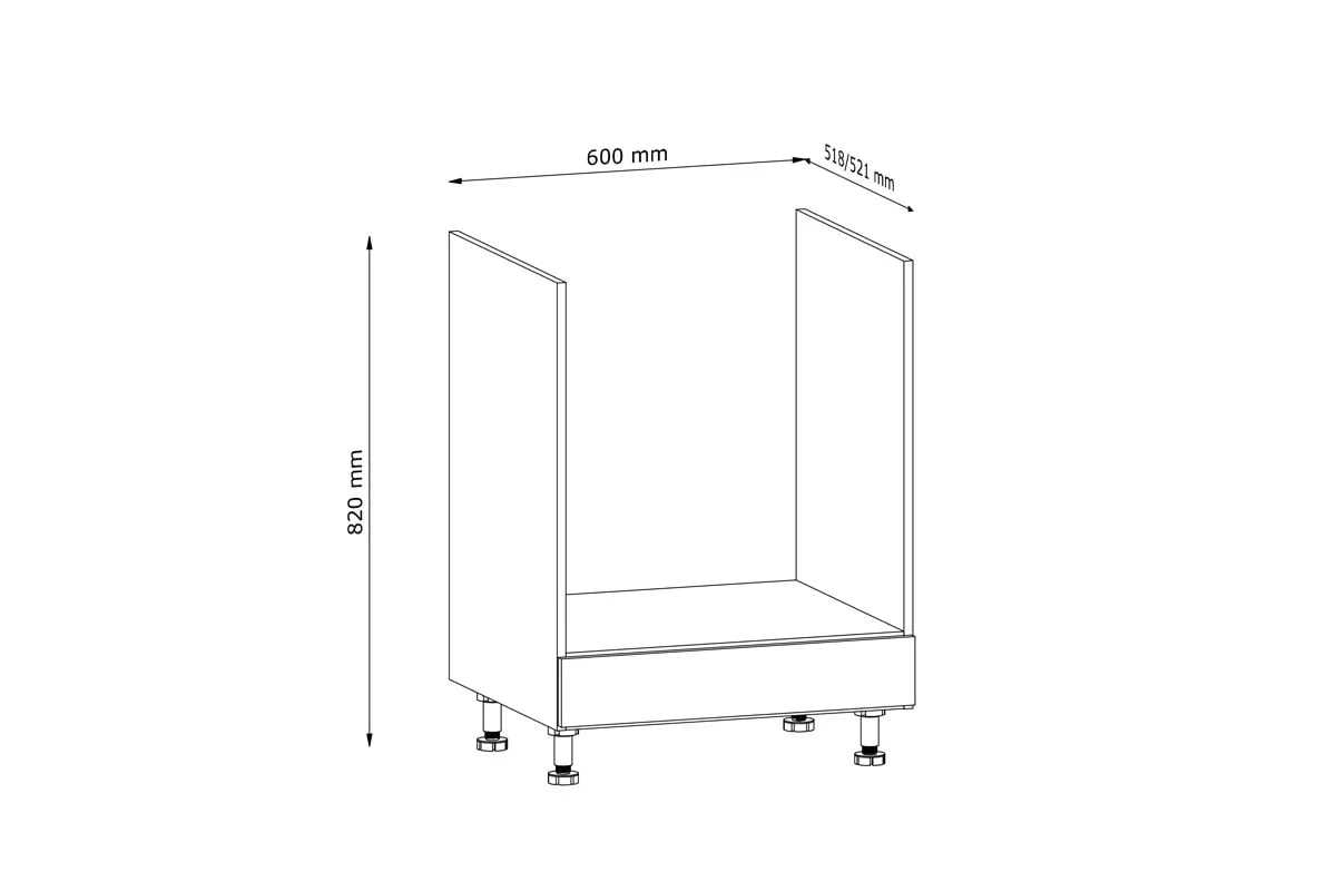 Skrinka Kuchynská dolná Langen D60ZK pod zabudowe piekarnika - grey Langen D60 ZK - Skrinka dolná pod zabudowe piekarnika - Rozmery