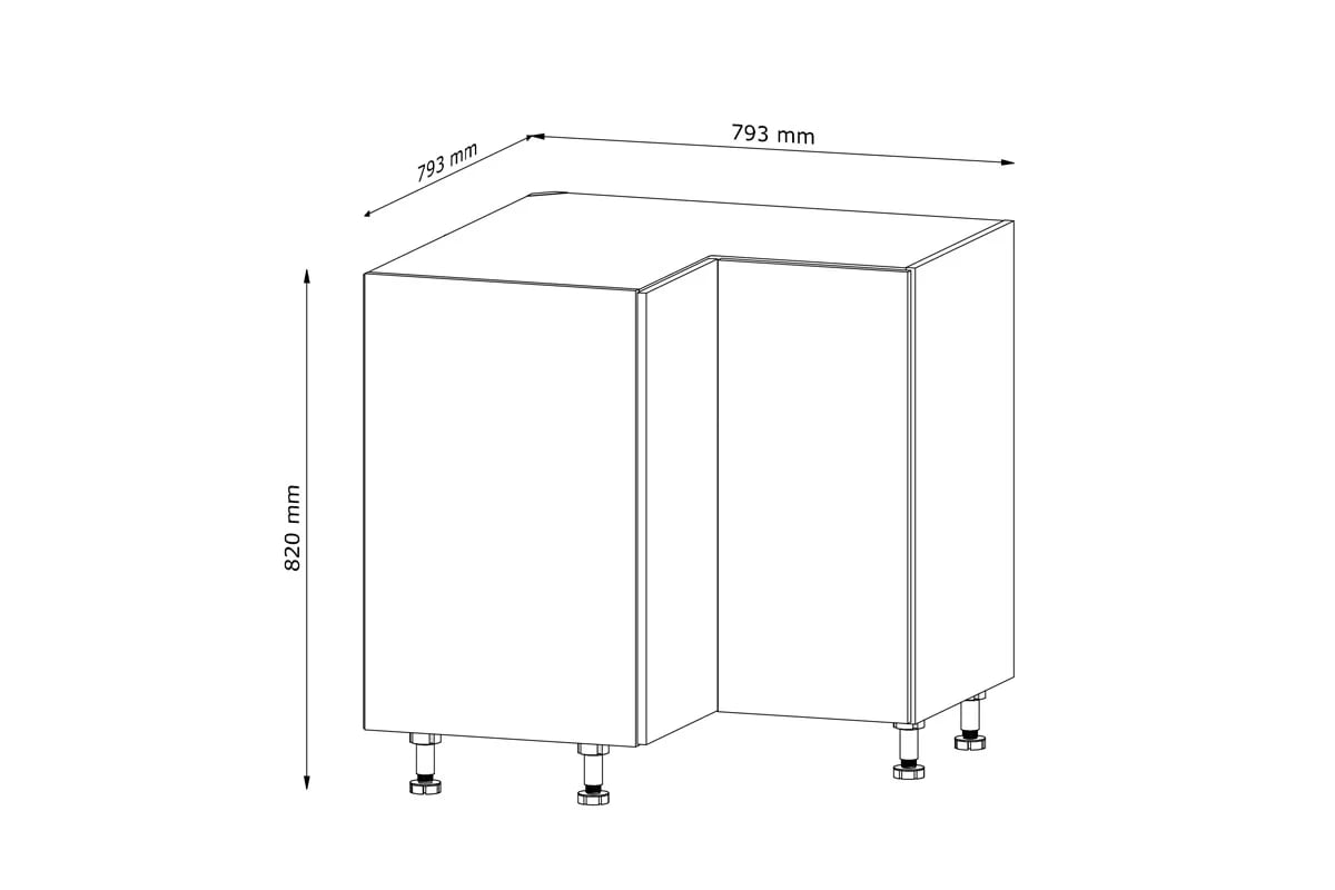 Skrinka Kuchynská dolná Langen D90N dvojdverová rohová - beige Langen D90N - Skrinka dolná rohová - Rozmery