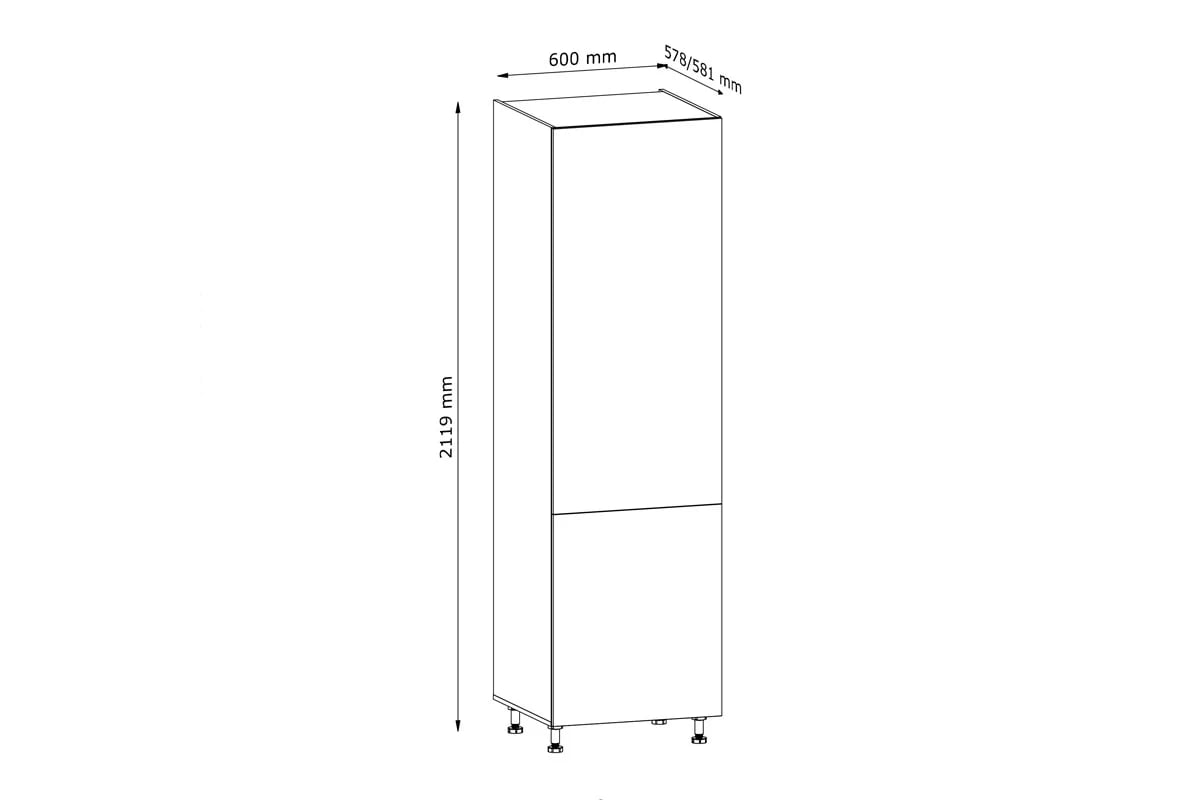 regál Kuchynský  Langen D60ZL pod zabudowe lodowki - Dub artisan Langen D60ZL - Skrinka pre vstavanú chladničku - Rozmery