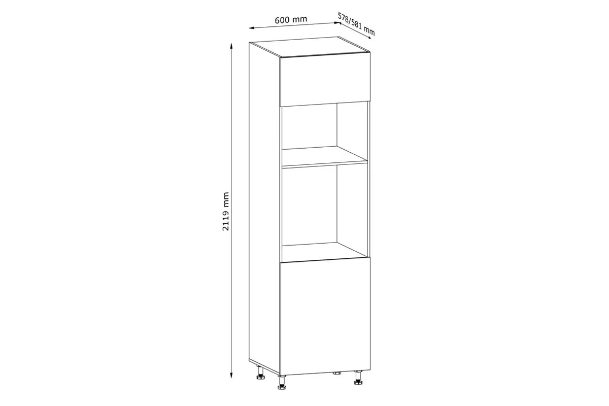 regál Kuchynský  Langen D60PM pre vstavanu ruru i mikrofalowki - beige Langen D60PM - Skrinka regál do riadu piekranika a mikrovlnnú rúru - Rozmery