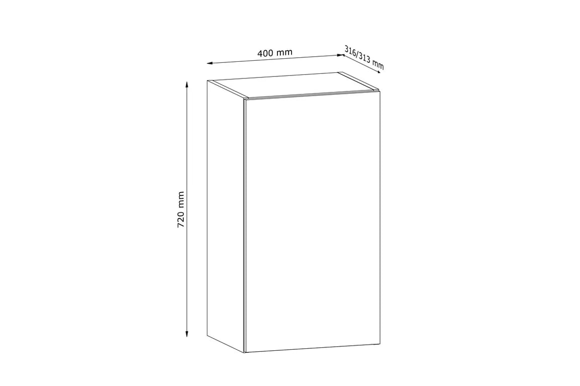 Závěsná kuchyňská skříňka Langen G40 jednodveřová - dub artisan Langen G40 - Skříňka závěsná jednodveřová - Rozměry