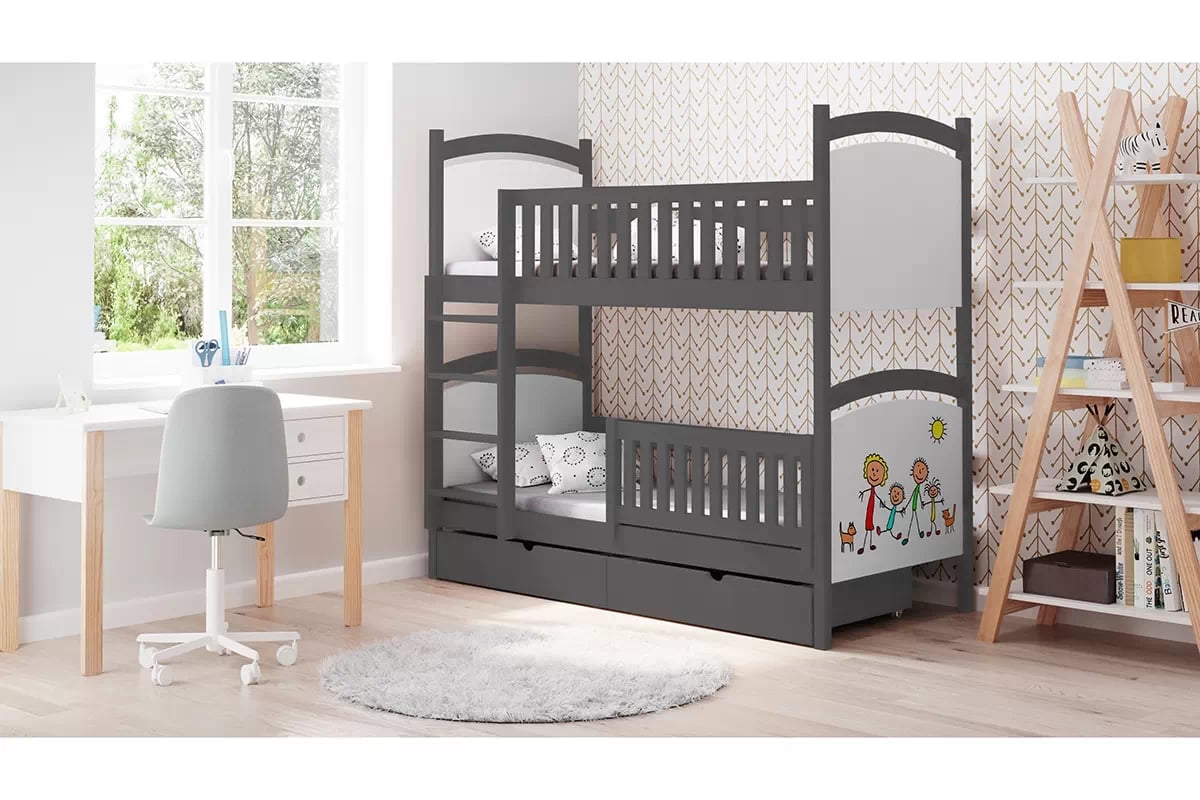 Patrová postel Amely s tabulí na fixy 90x200 cm - grafitová grafit postel dětské, dwuosobowe