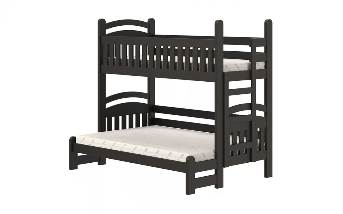Poschodová posteľ Amely Maxi pravá - 90x200/140x200 cm - čierna čierny posteľ poschodová z szerokim miejscem do spania na dole