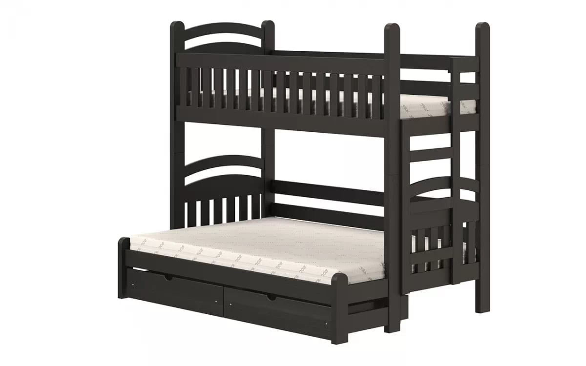 Poschodová posteľ Amely Maxi pravá - 90x200/140x200 cm - čierna posteľ z drabinka z prawej strony