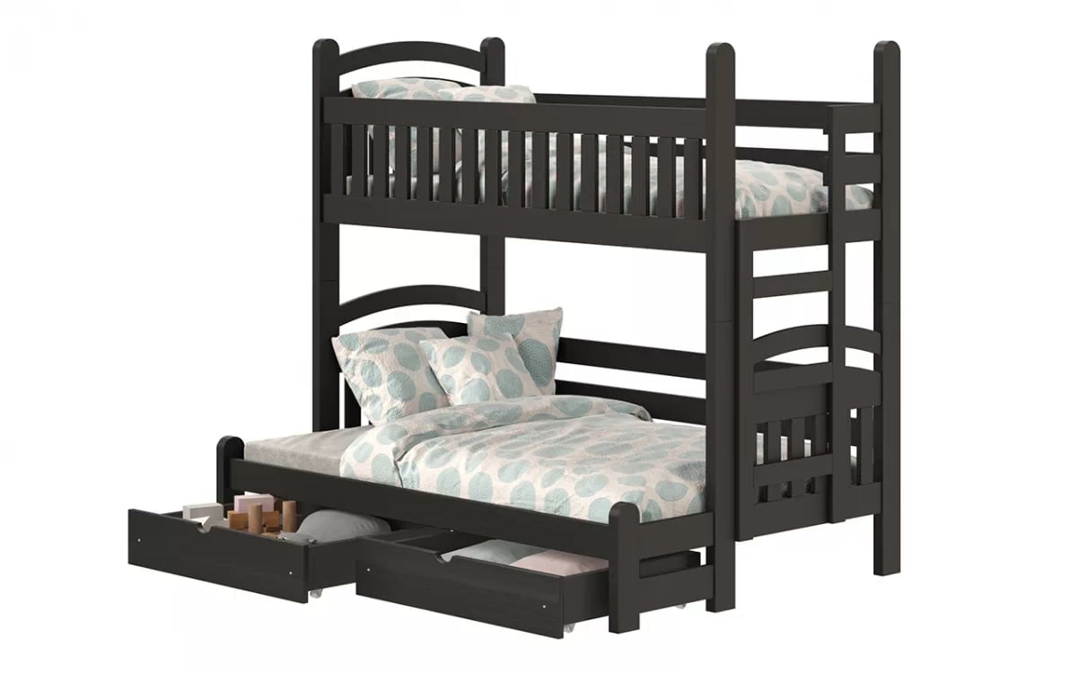 Poschodová posteľ Amely Maxi pravá - 90x200/140x200 cm - čierna čierny posteľ so zásuvkami na hračky