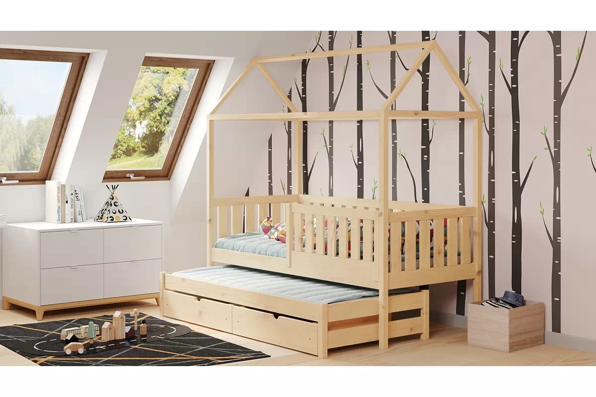 Přízemní výsuvná postel domeček Nemos 90x180 cm - borovice postel dětské přízemní výsuvná Nemos - Barva Borovice