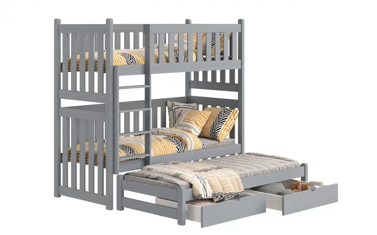 Poschodová posteľ s prístelkou Swen - šedý, 90x180  Posteľ poschodová výsuvna Swen - Farba šedý