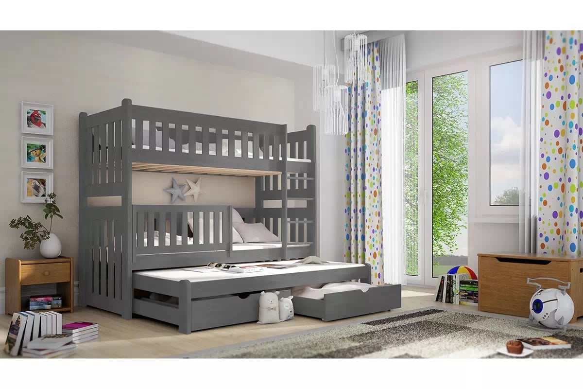 Poschodová posteľ s prístelkou Swen - grafit, 90x190 Posteľ poschodová výsuvna Swen - Farba Grafit