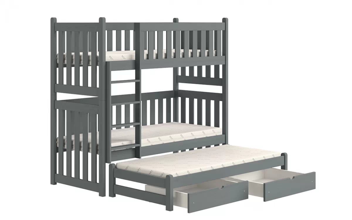Poschodová posteľ s prístelkou Swen - grafit, 90x180 Posteľ poschodová výsuvna Swen - Farba Grafit