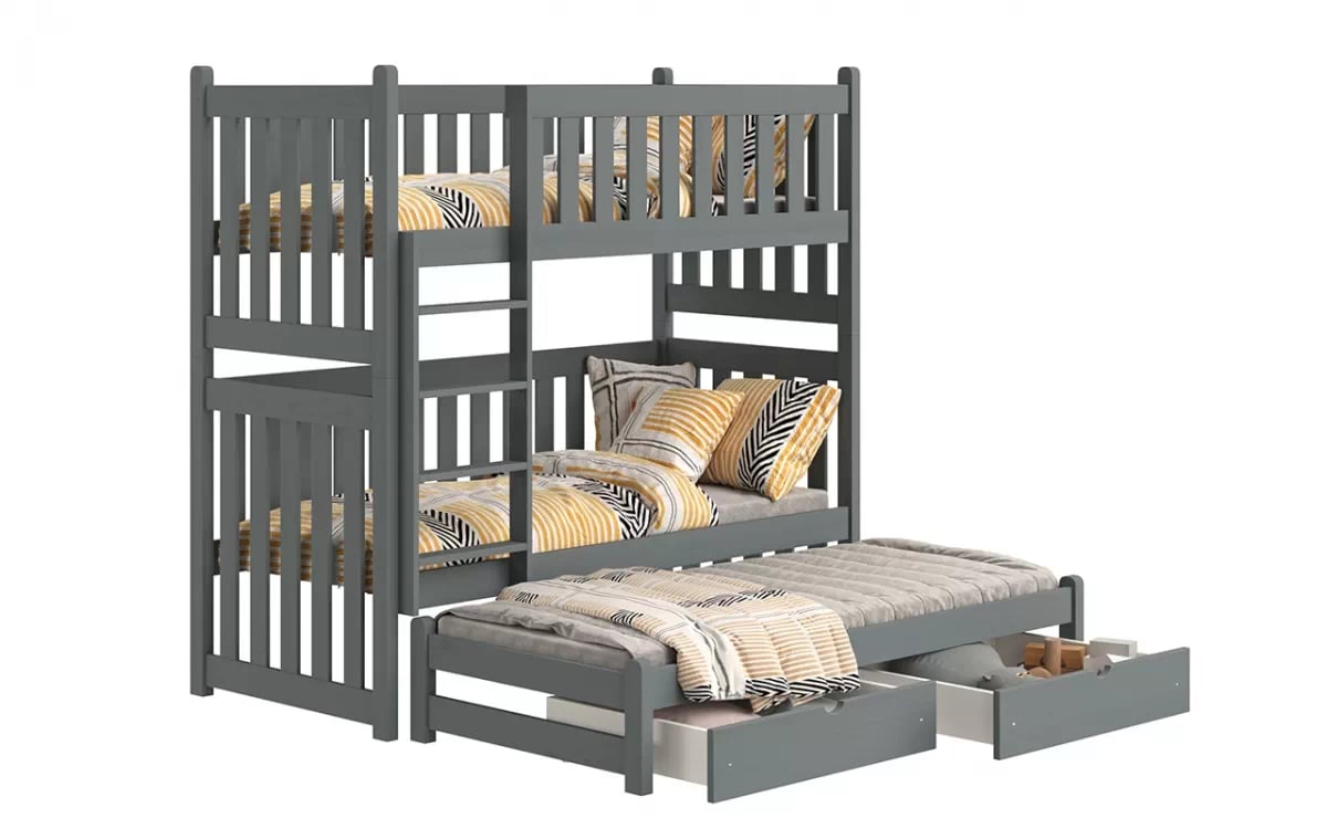 Poschodová posteľ s prístelkou Swen - grafit, 90x180 Posteľ poschodová výsuvna Swen - Farba Grafit