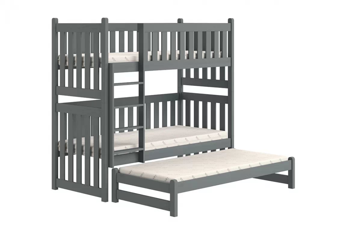 Poschodová posteľ s prístelkou Swen - grafit, 80x200 Posteľ poschodová výsuvna Swen - Farba Grafit